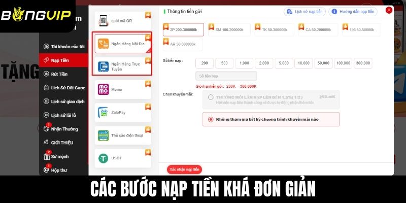 Các bước nạp tiền khá đơn giản